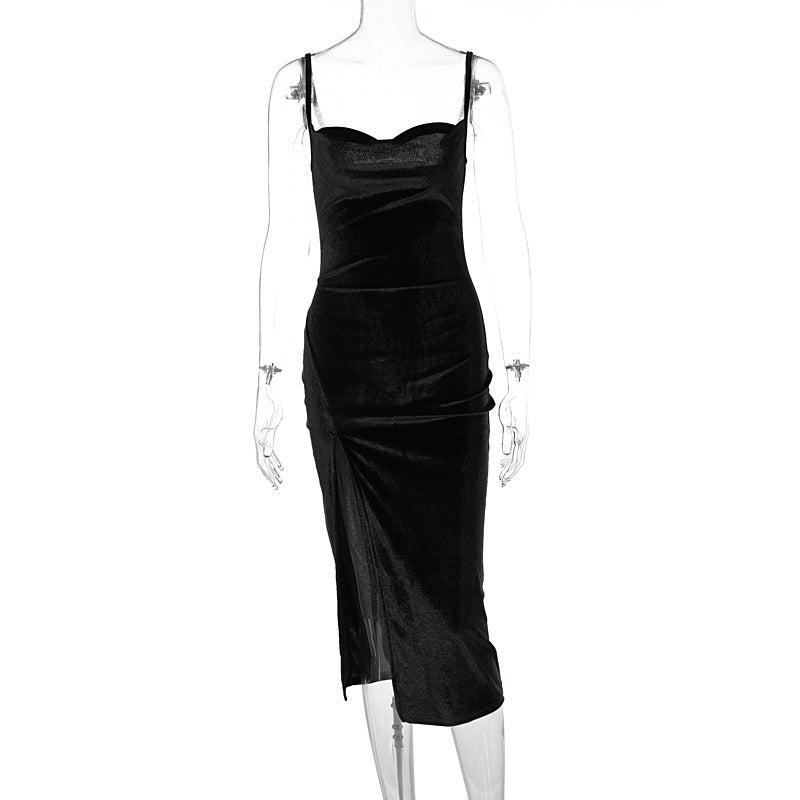 Robe en velours à décolleté plongeant et fente latérale Berg-Feldt pour femme