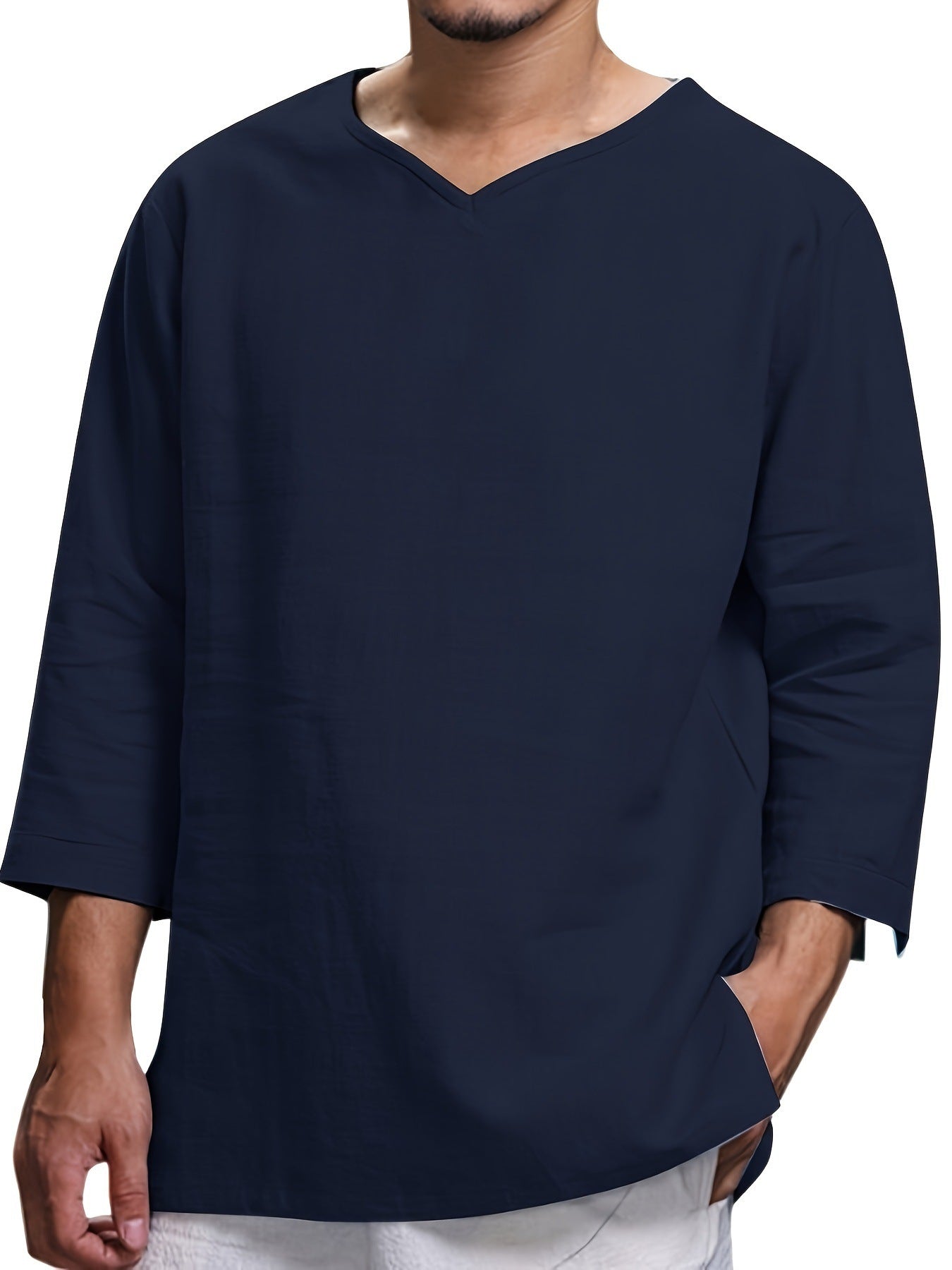 T-shirt décontracté pour hommes à manches longues avec col en V et poches latérales pratiques Berg-Feldt