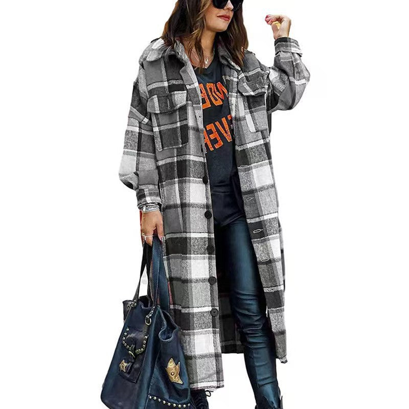 Manteau long à carreaux pour femme avec poches pratiques Berg-Feldt
