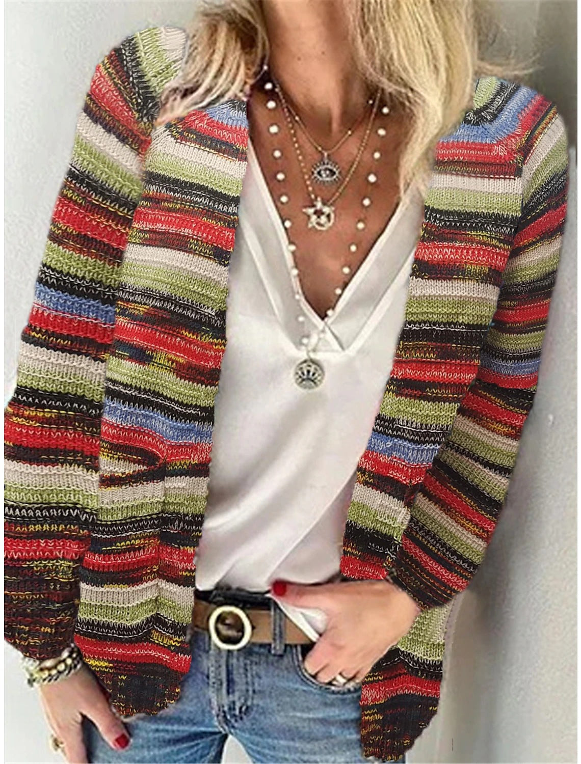 Cardigan ouvert tricoté pour femme, rayures colorées et coupe décontractée Berg-Feldt