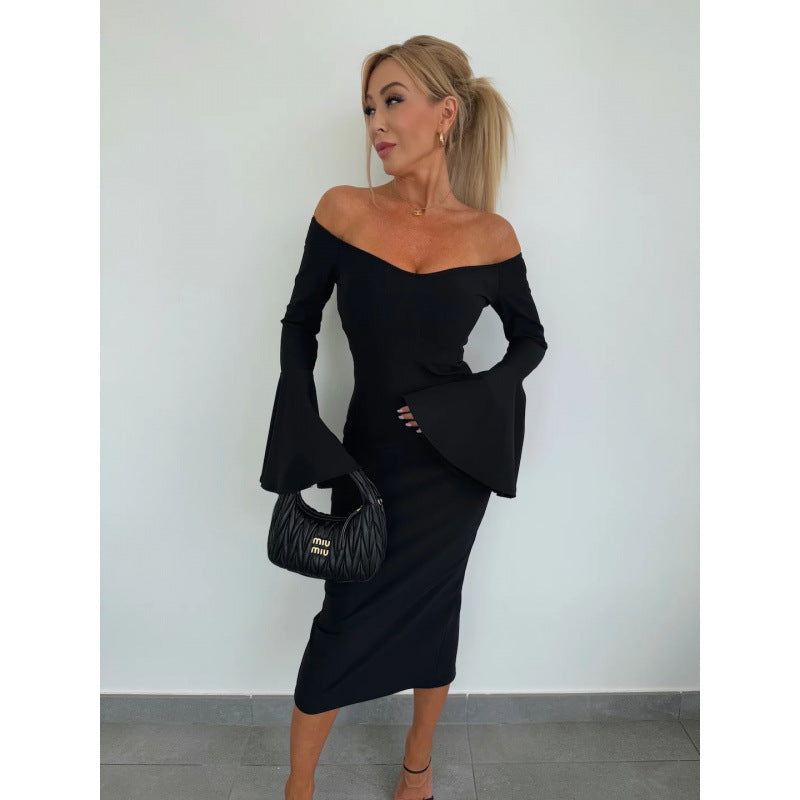 Berg-Feldt Robe midi femme à col Bardot et manches évasées