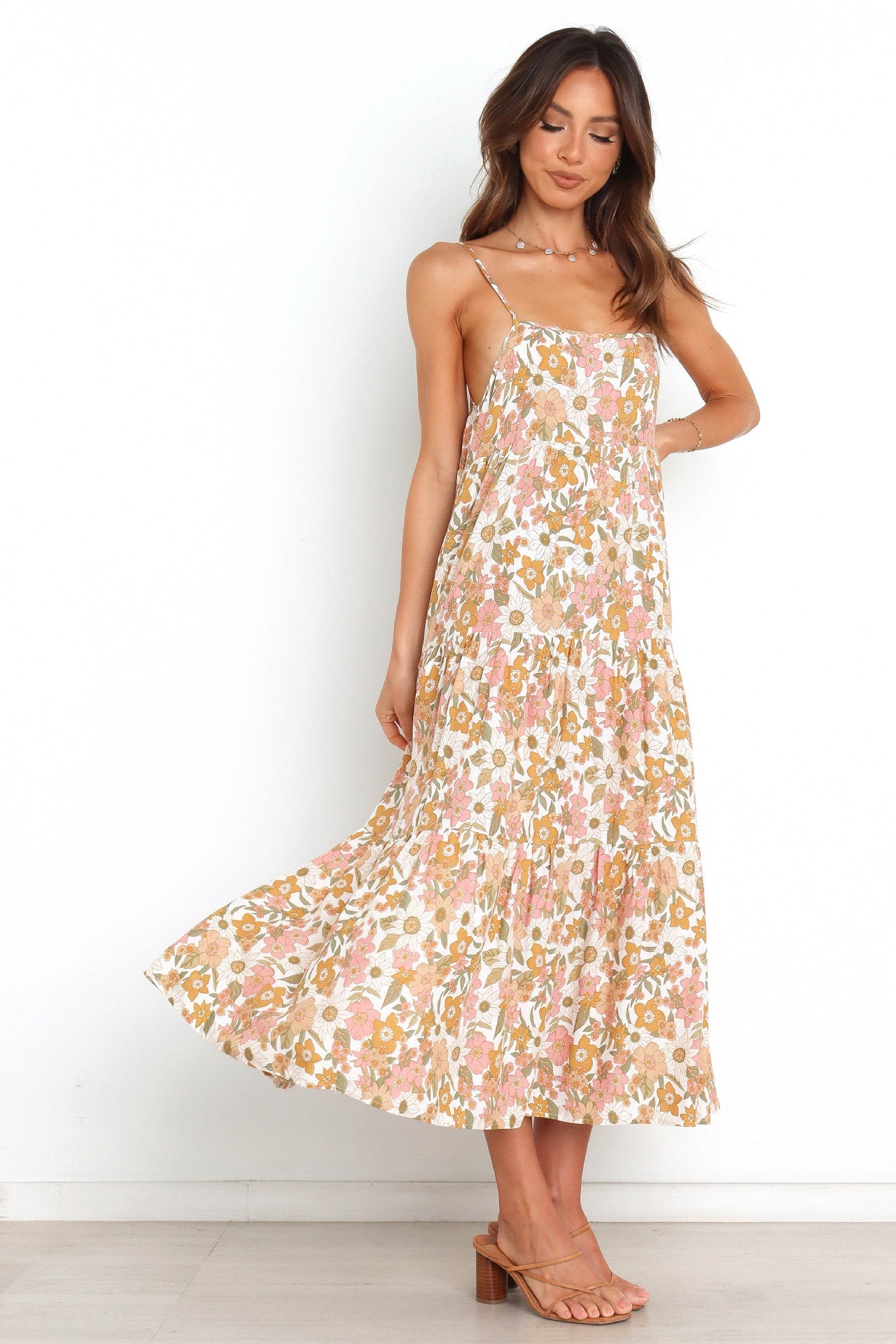 Robe longue fluide à imprimé floral pour femme avec bretelles réglables, de berg-feldt