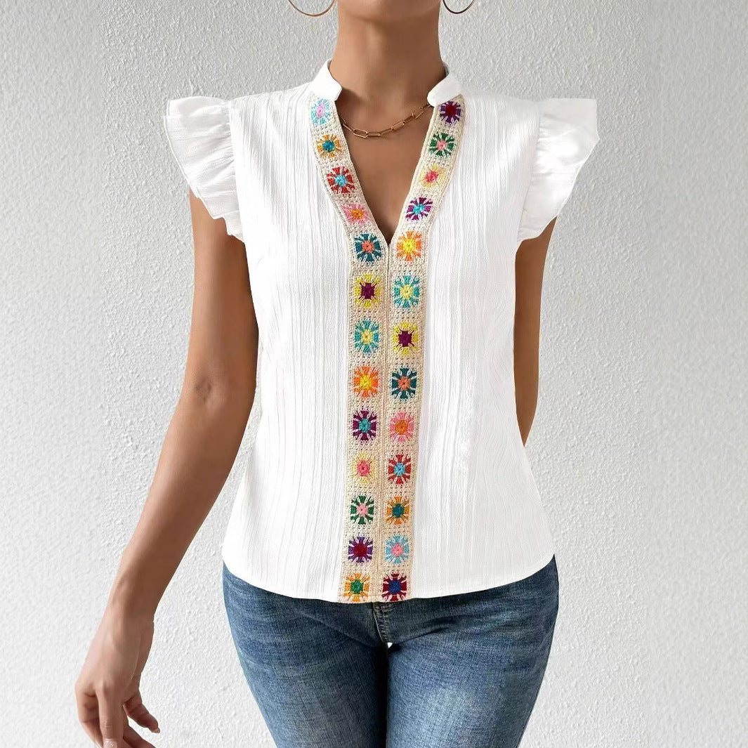 Blouse pour femme brodée, à volants et col en V de berg-feldt
