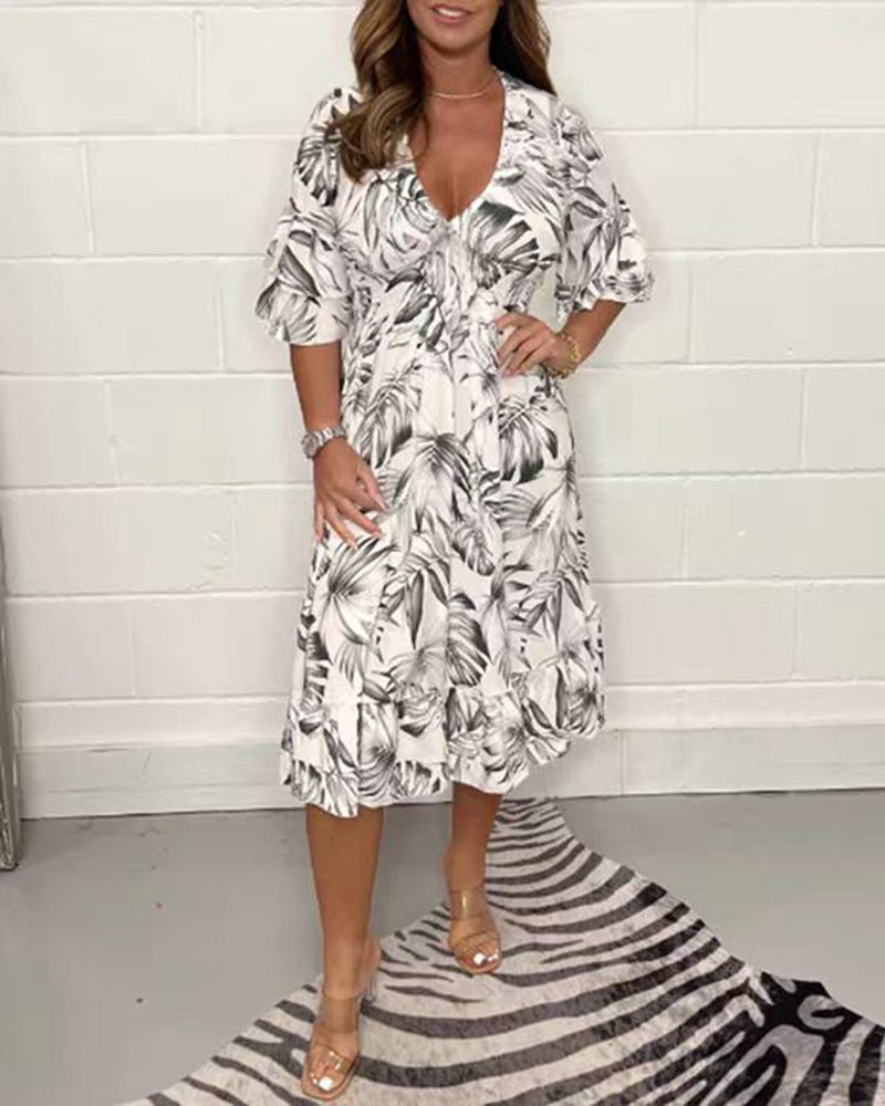 Midi-Kleid für Damen mit Blumenmuster und Flügelärmeln von berg-feldt