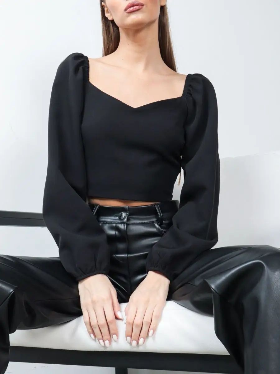 Berg-Feldt Crop top pour femme à col cœur et manches bouffantes
