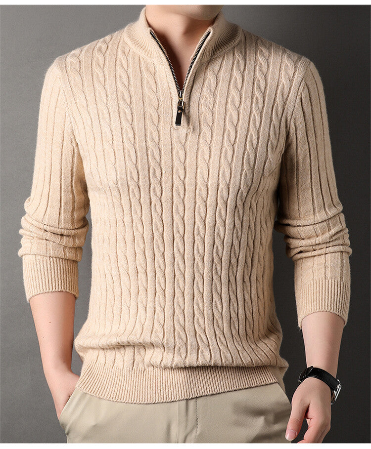 Chandail pour homme avec fermeture éclair et motif torsadé structuré Berg-Feldt