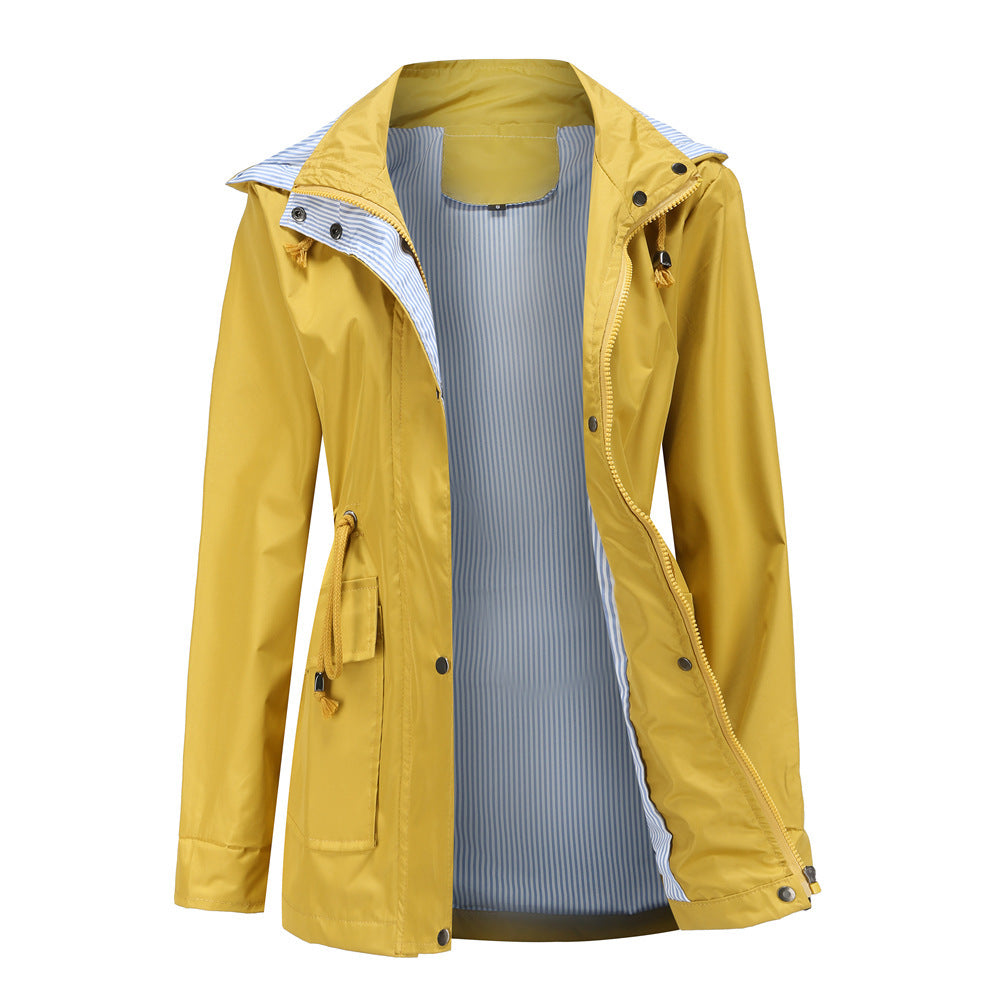 Damen Wetterfeste Regenjacke mit verstellbarem Kapuzenkragen und Taillenzug Berg-Feldt