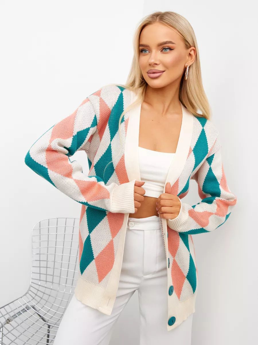 Gilet femme Berg-Feldt boutonné à motif losanges