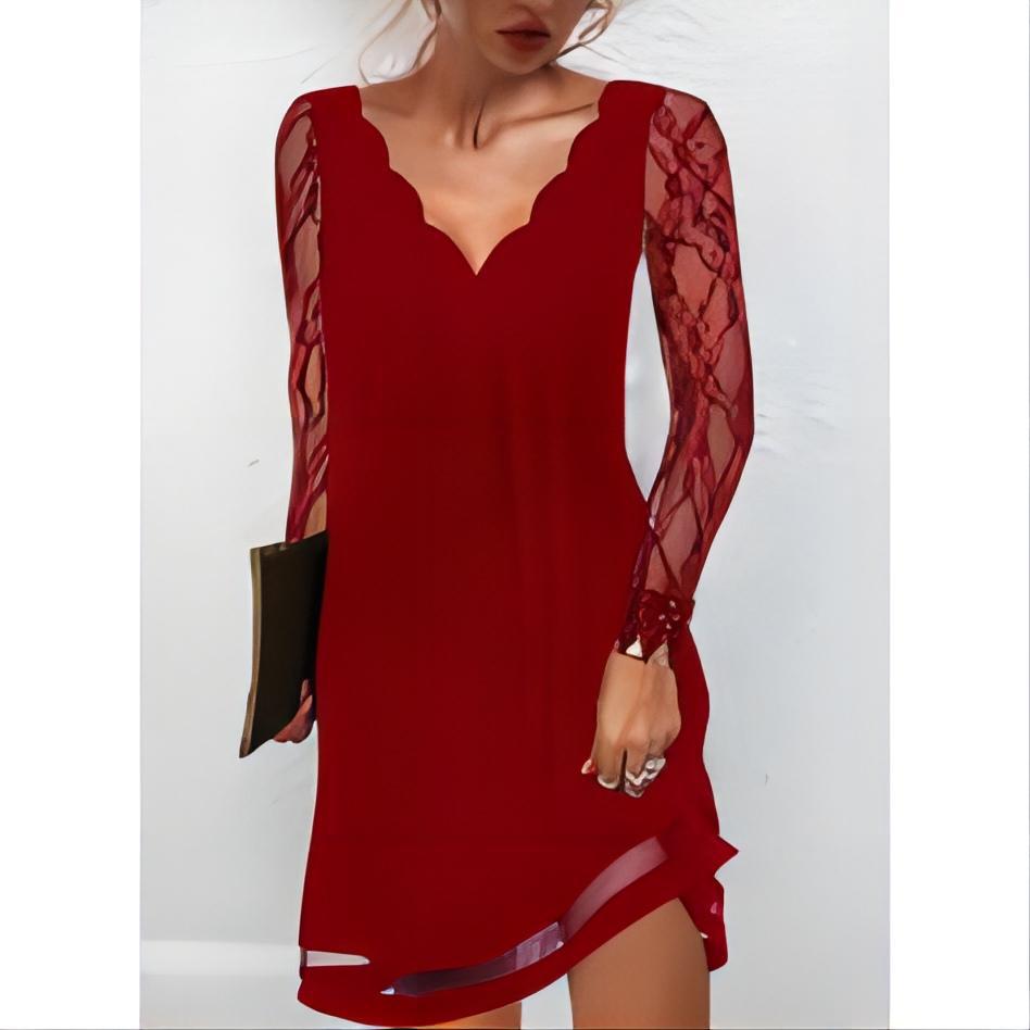 Robe élégante en dentelle pour femme avec col en V et manches chic de berg-feldt