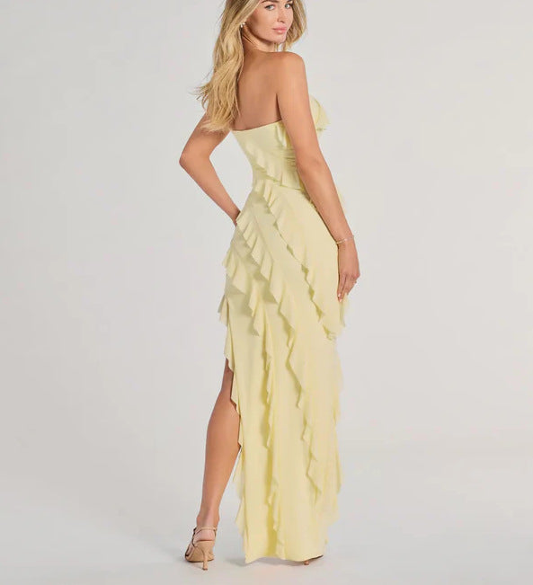 Robe longue sans bretelles, froncée, Bergfeld
