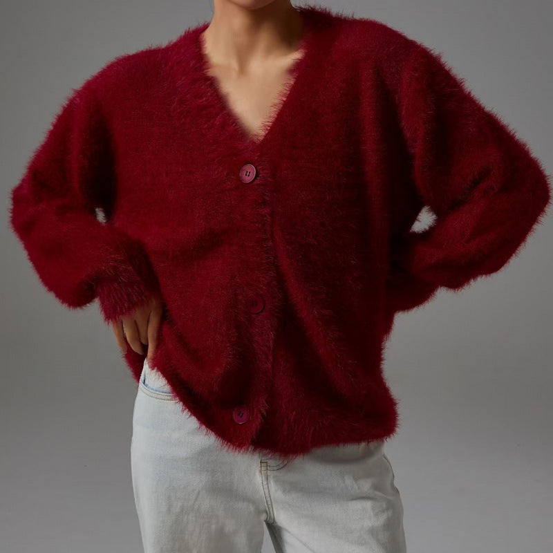 Gilet duveteux à col en V et coupe oversize Berg-Feldt pour femme
