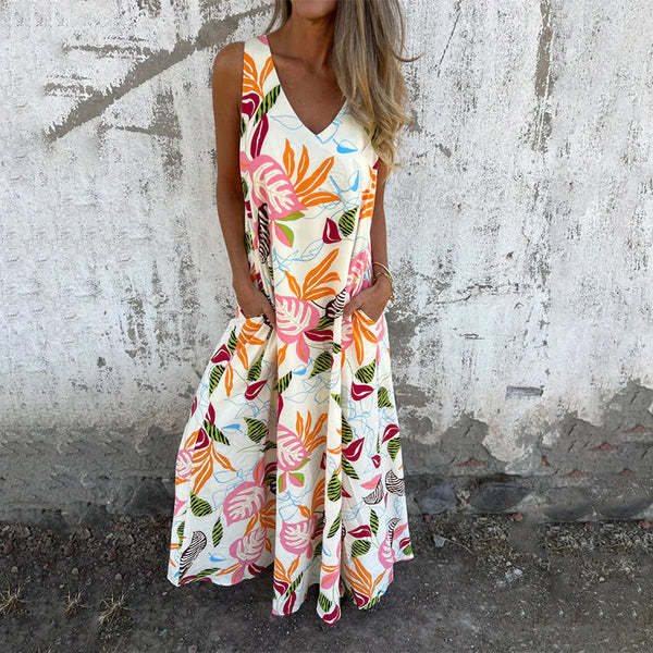 Maxikleid für Damen mit Taschen und  Blättermuster von berg-feldt