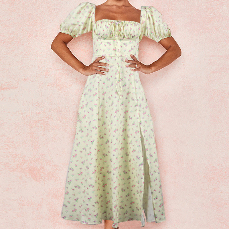 Robe mi-longue pour femme avec manches bouffantes, col en V profond et fente latérale par berg-feldt