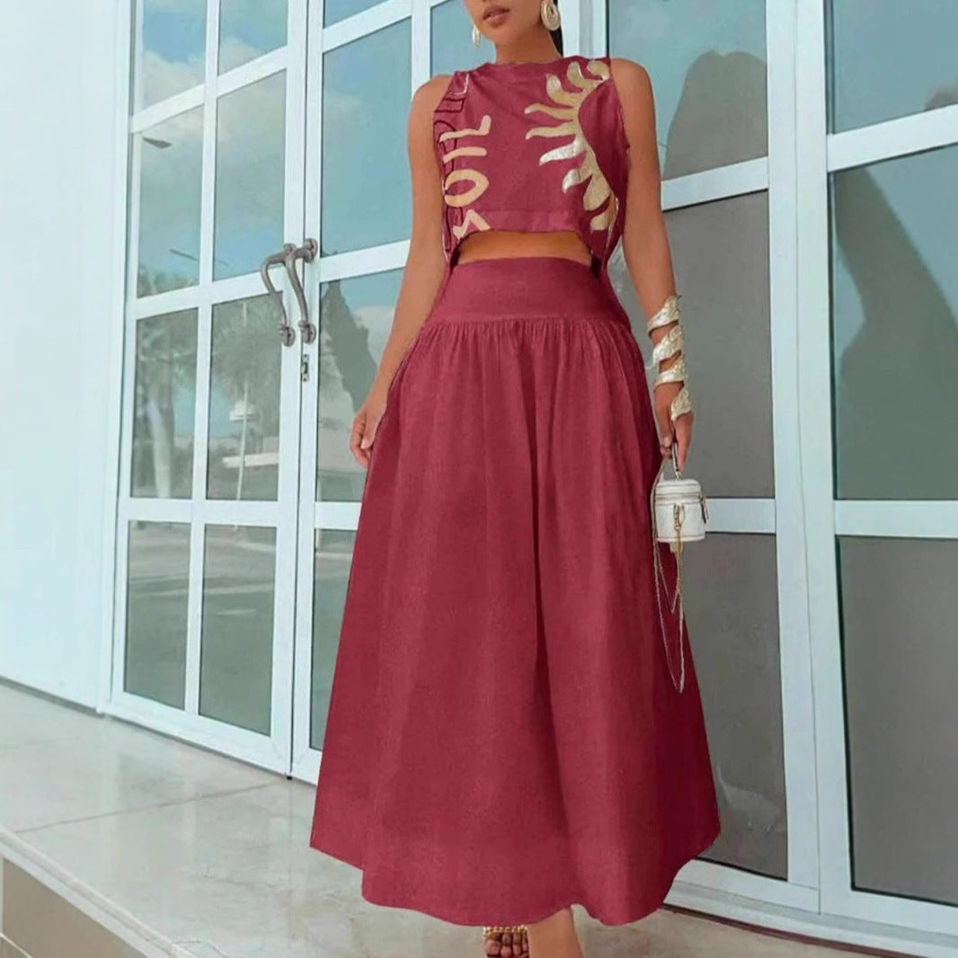 Ensemble élégant deux pièces pour femme : Crop top artistique et jupe fluide par berg-feldt