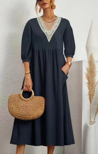 Robe longue légère à col en V et poches latérales pour femme berg-feldt