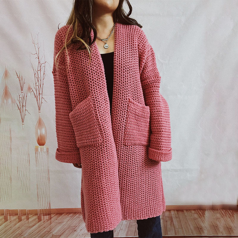 Berg-Feldt | Lange Strickjacke mit Taschen Chunky Strick Weiche und Lässige Silhouette