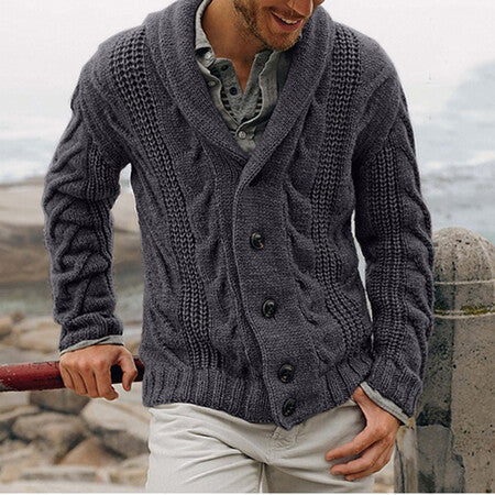 Cardigan pour homme en maille torsadée moderne avec grand col châle Berg-Feldt