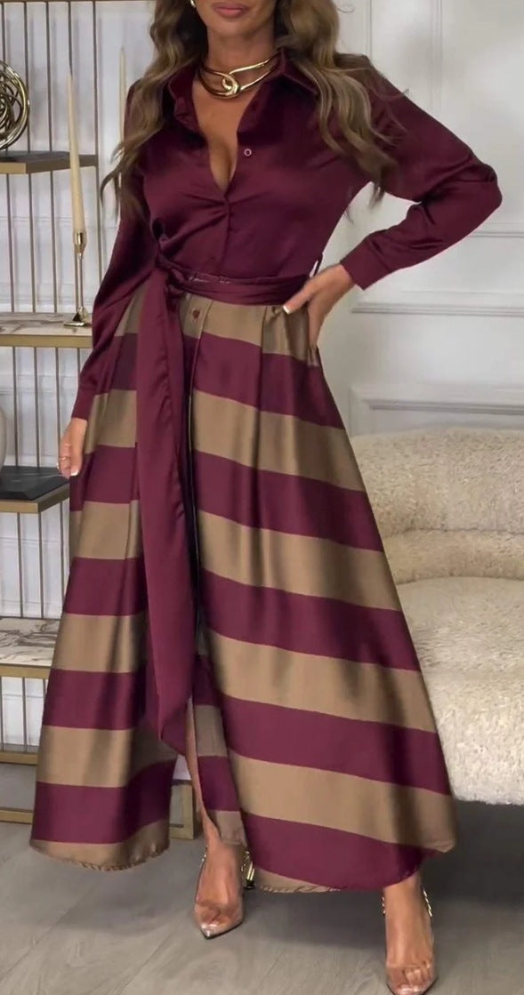 Chemisier élégant pour femme avec de larges rayures et une ceinture de berg-feldt