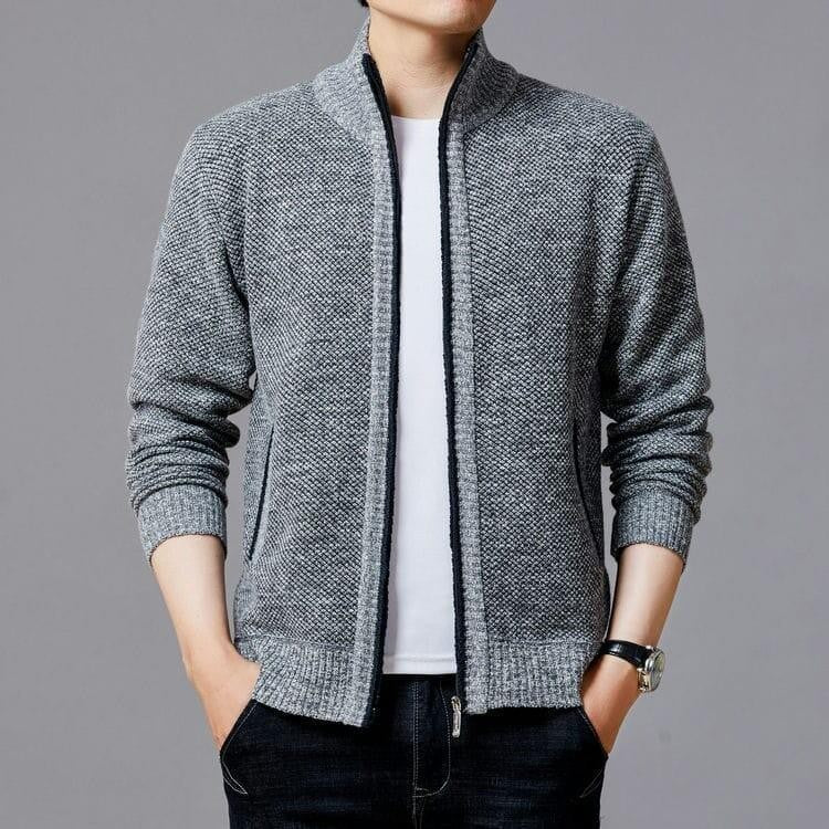 Herren Strickjacke mit modernem Zipper und hohen Kragen Berg-Feldt