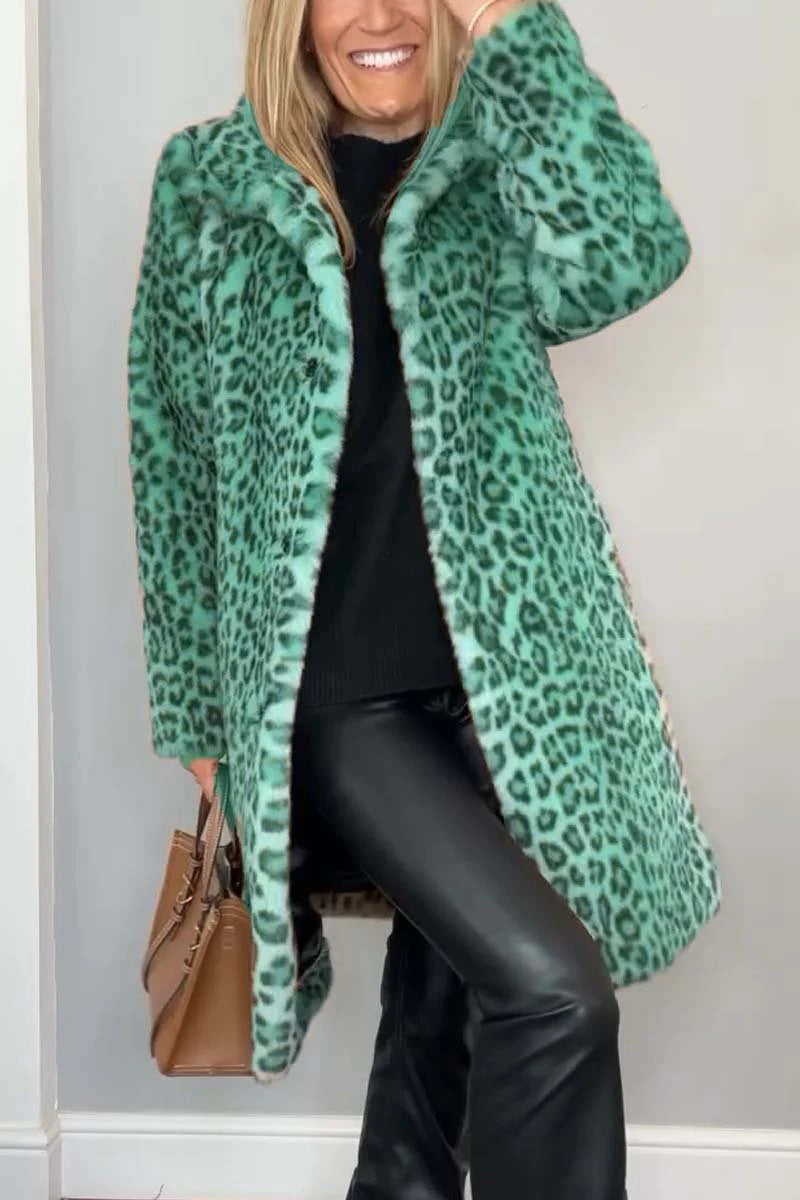 Damen Luxuriöser Teddy-Mantel mit Leopardenmuster und weichem Fleece Berg-Feldt