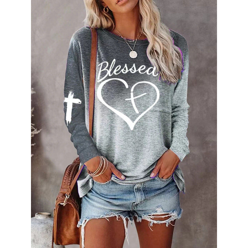 Berg-Feldt | Langarmshirt Lockere Passform Baumwollmischung Grafische Vorderseite Freizeitstil