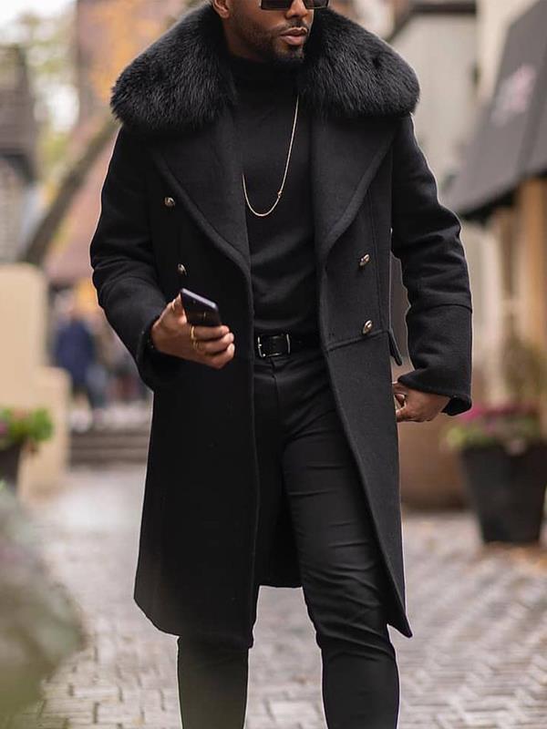 Elegant long men's coat with luxurious fur collar Berg-Feldt