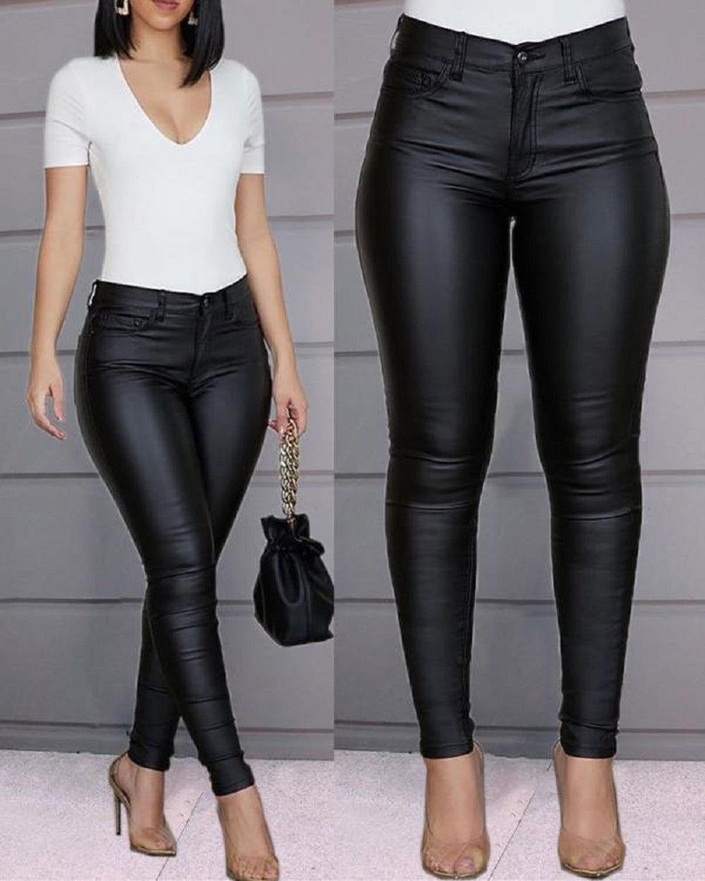 Luxuriöse Damen Wetlook Jeggings mit tiefem V-Ausschnitt von berg-feldt