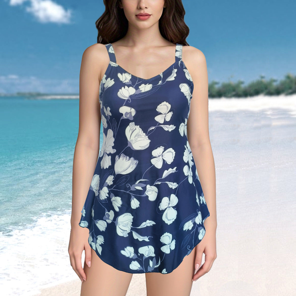 Stylisches Damen Badeoberteil mit asymmetrischem Schnitt und Aquarellmuster von berg-feldt