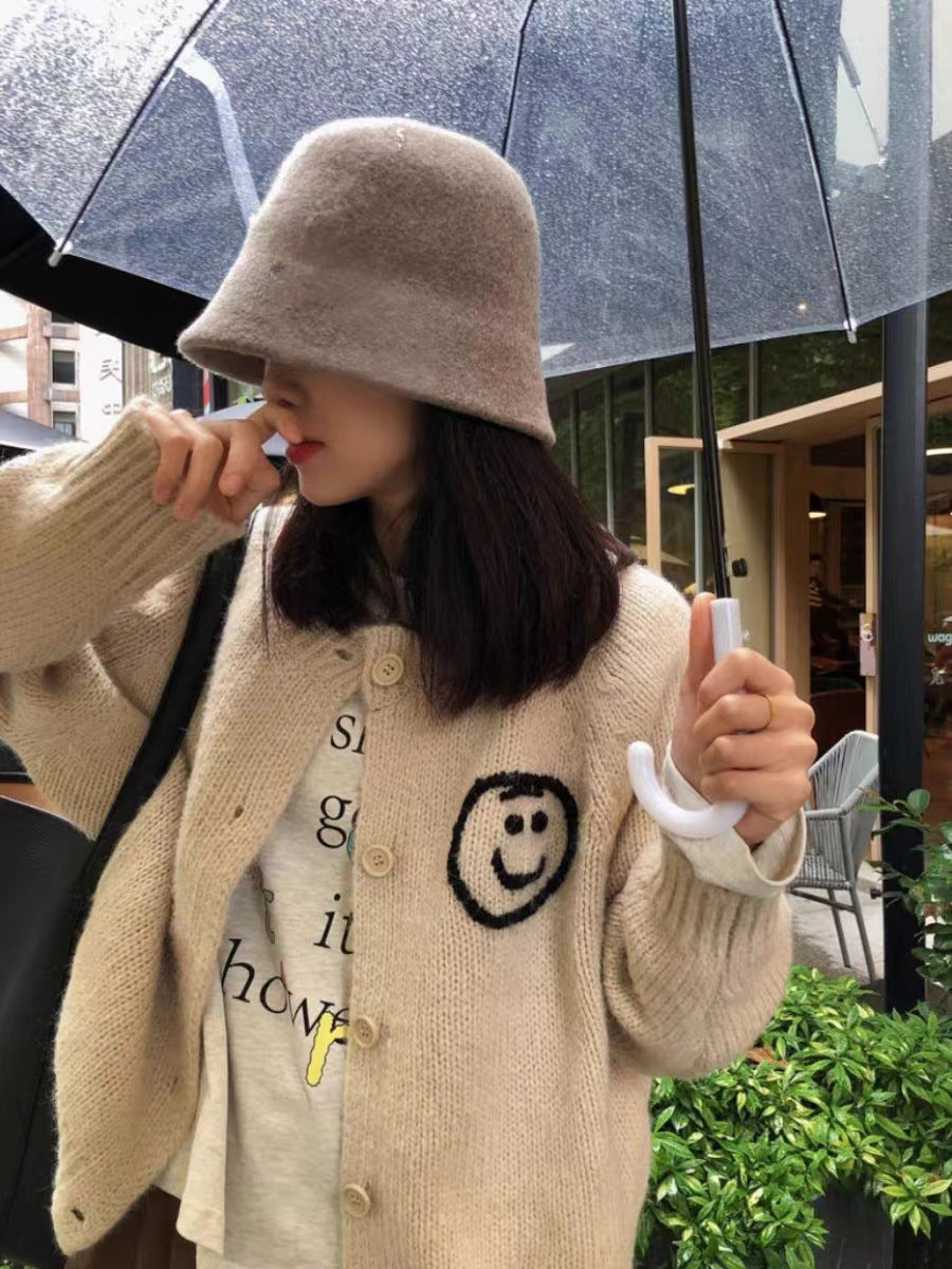 Damen-Cardigan en tricot douillet avec motif smiley ludique Berg-Feldt