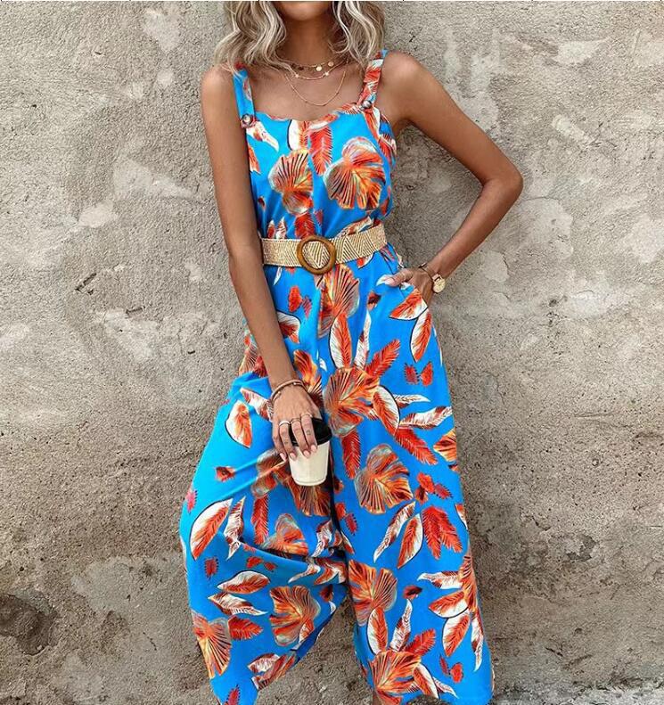 Combinaison Berg-Feldt pour femme, à motif floral, avec bretelles réglables et ceinture