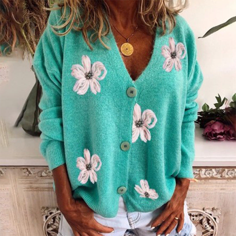 Cardigan douillet en tricot à motif floral et boutonnage intégral pour femme Berg-Feldt