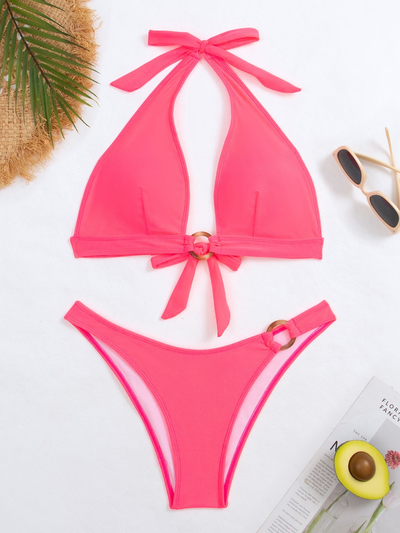 Haut de bikini triangle et culotte de bain avec nœuds et anneaux Berg-Feldt pour femme