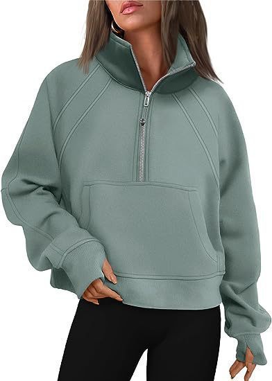 Pull-over douillet demi-zippé à capuche et poche kangourou Berg-Feldt pour femme