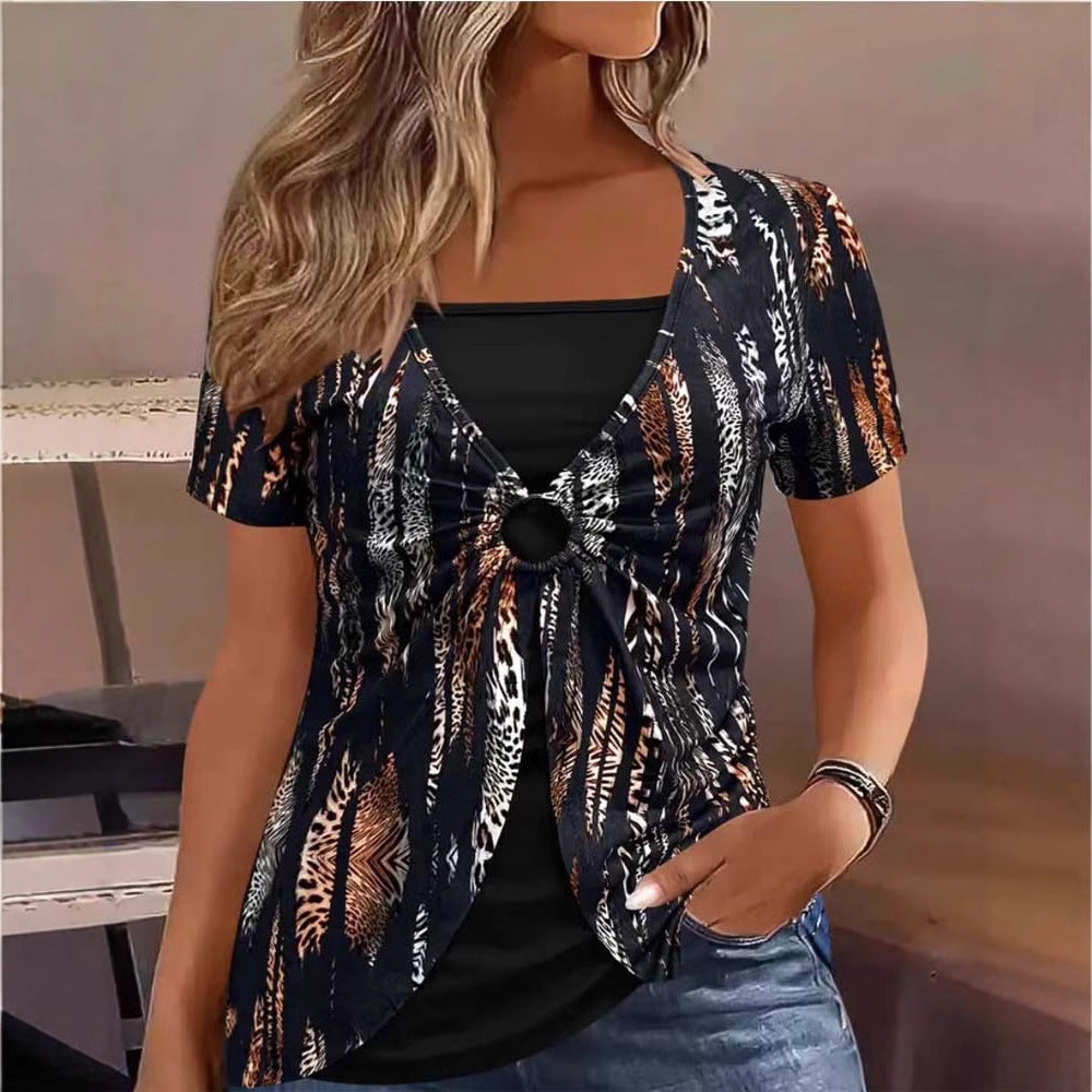 Haut décontracté pour femme avec nœud tendance et imprimé animalier Berg-Feldt