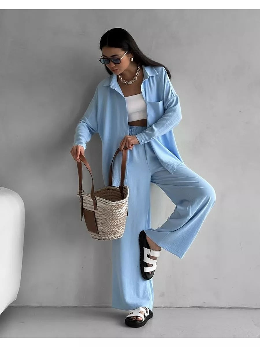 Elegantes Damen Leinen Hosenset mit bequemer Bluse und elastischem Bund von berg-feldt