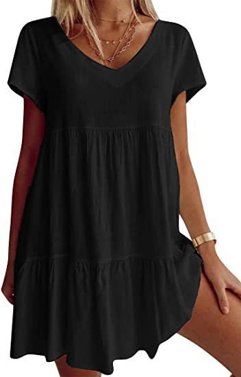 Lightweight, casual women's summer dress with V-neck and wide skirt from berg-feldt