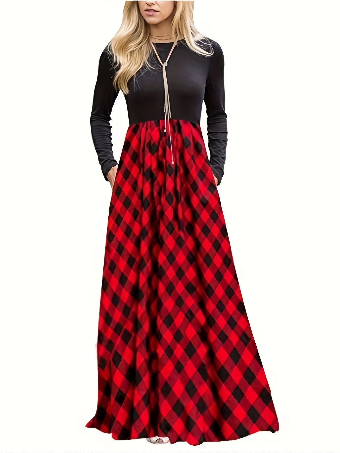 Robe longue pour femme avec motif à carreaux moderne et manches longues Berg-Feldt
