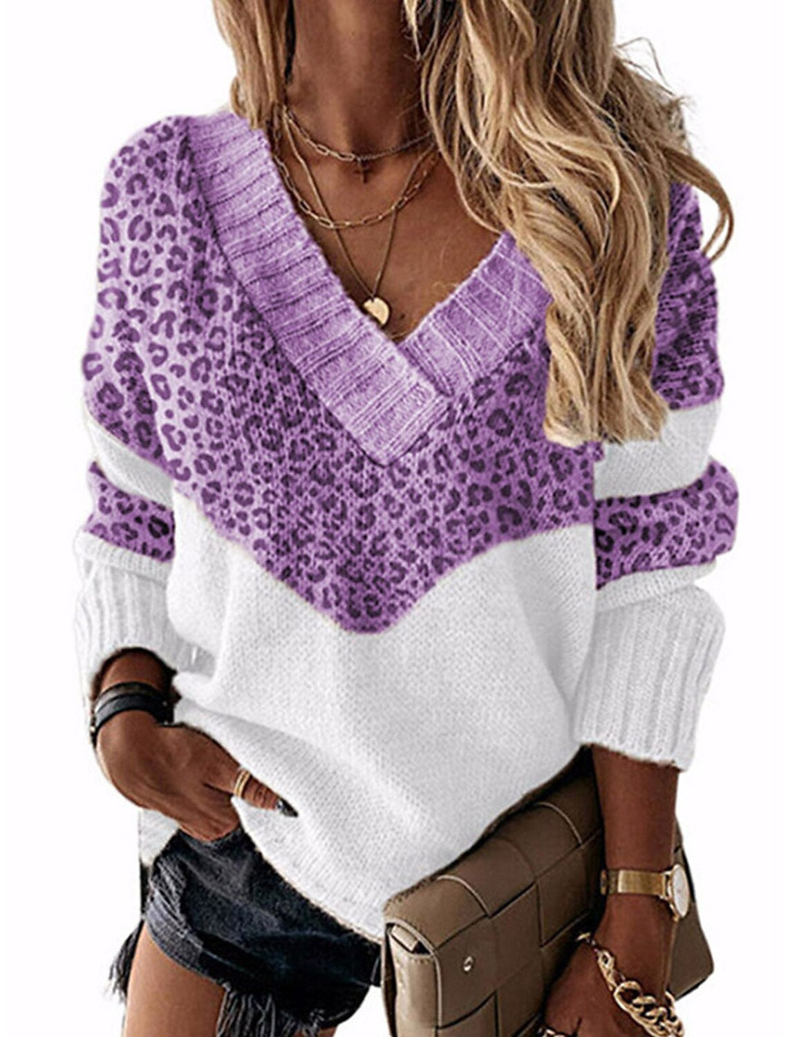 Damenmode Pullover en V à motif léopard Berg-Feldt