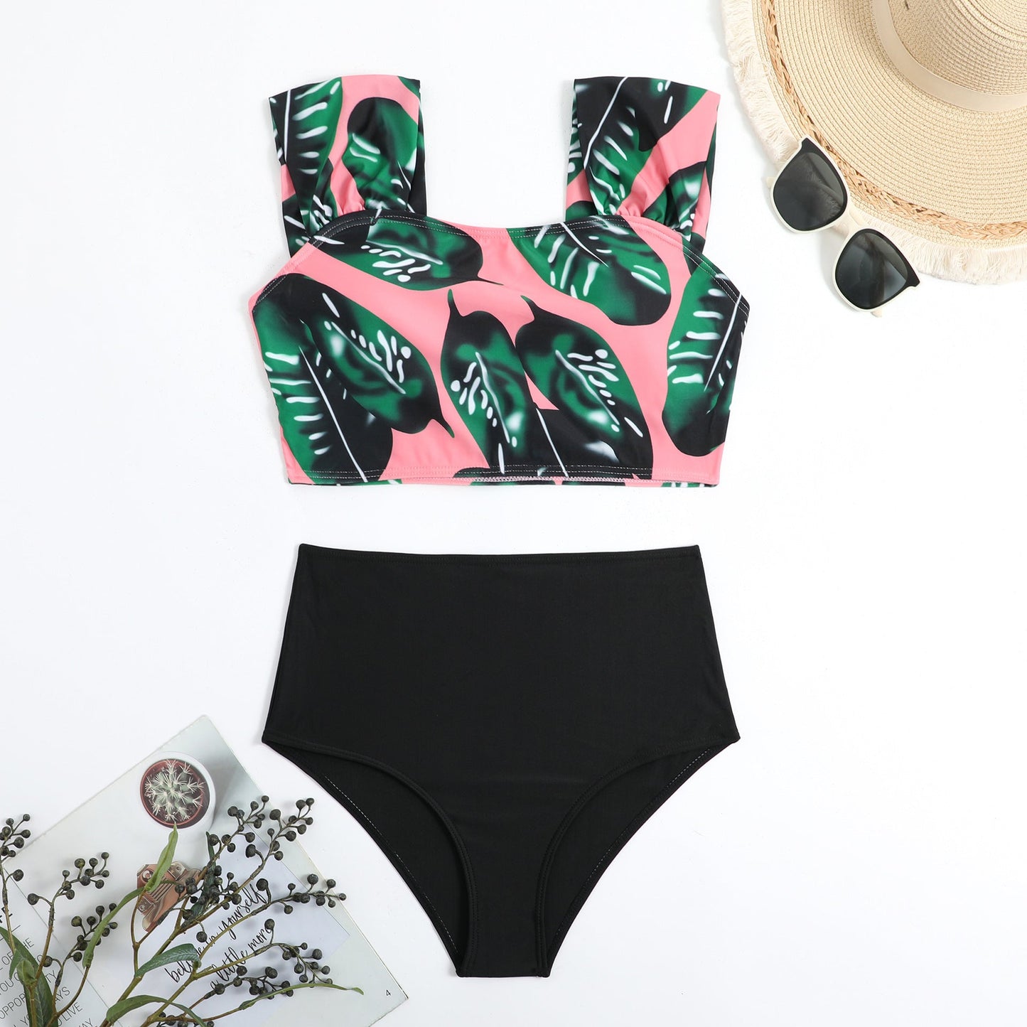 Ensemble bikini femme Berg-Feldt taille haute imprimé feuilles
