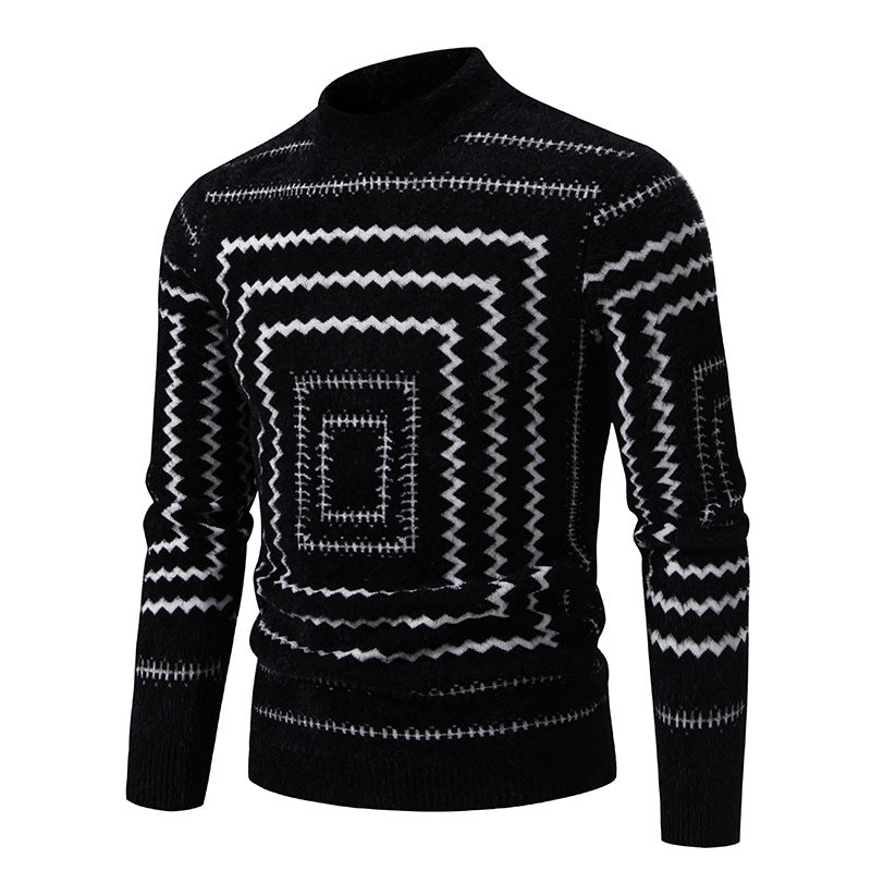 Damen Strickpullover mit geometrischem Muster und hohem Kragen Berg-Feldt