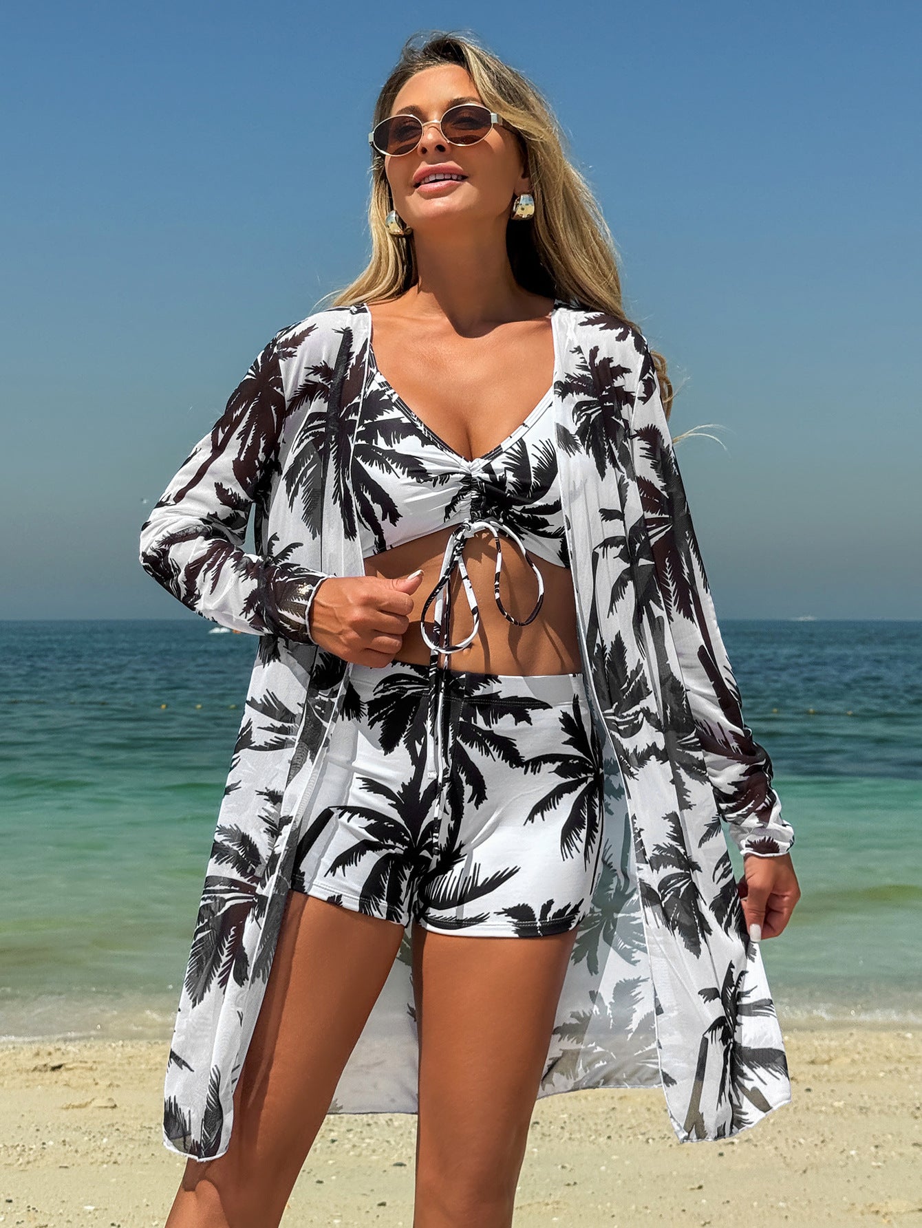 Kimono de plage et ensemble de bikini pour femme avec imprimé palmier tropical par berg-feldt