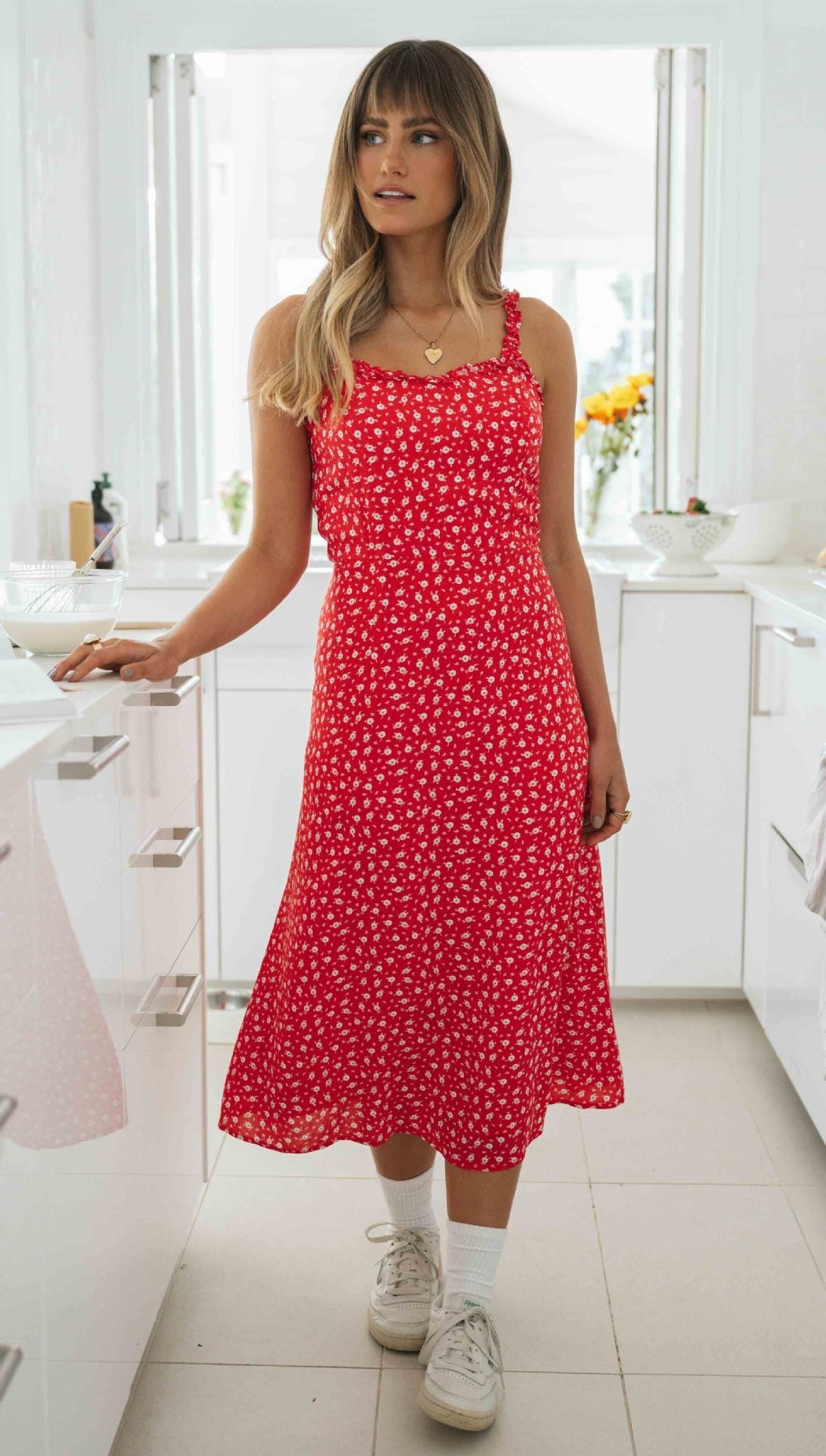 Robe midi fleurie pour femme avec bretelles spaghetti réglables de Berg-Feldt