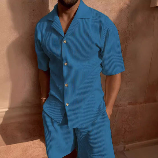 Ensemble pour homme à manches courtes en tissu côtelé respirant avec patte de boutonnage moderne Berg-Feldt