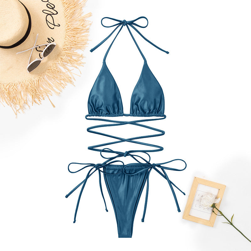 Berg-Feldt Ensemble Bikini pour Femme : Haut Triangle avec Bretelles Croisées à Nouer dans le Dos