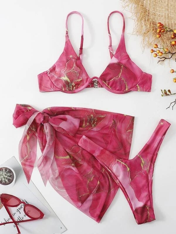 Maillot de bain deux pièces pour femme Berg-Feldt à motif floral avec paréo assorti