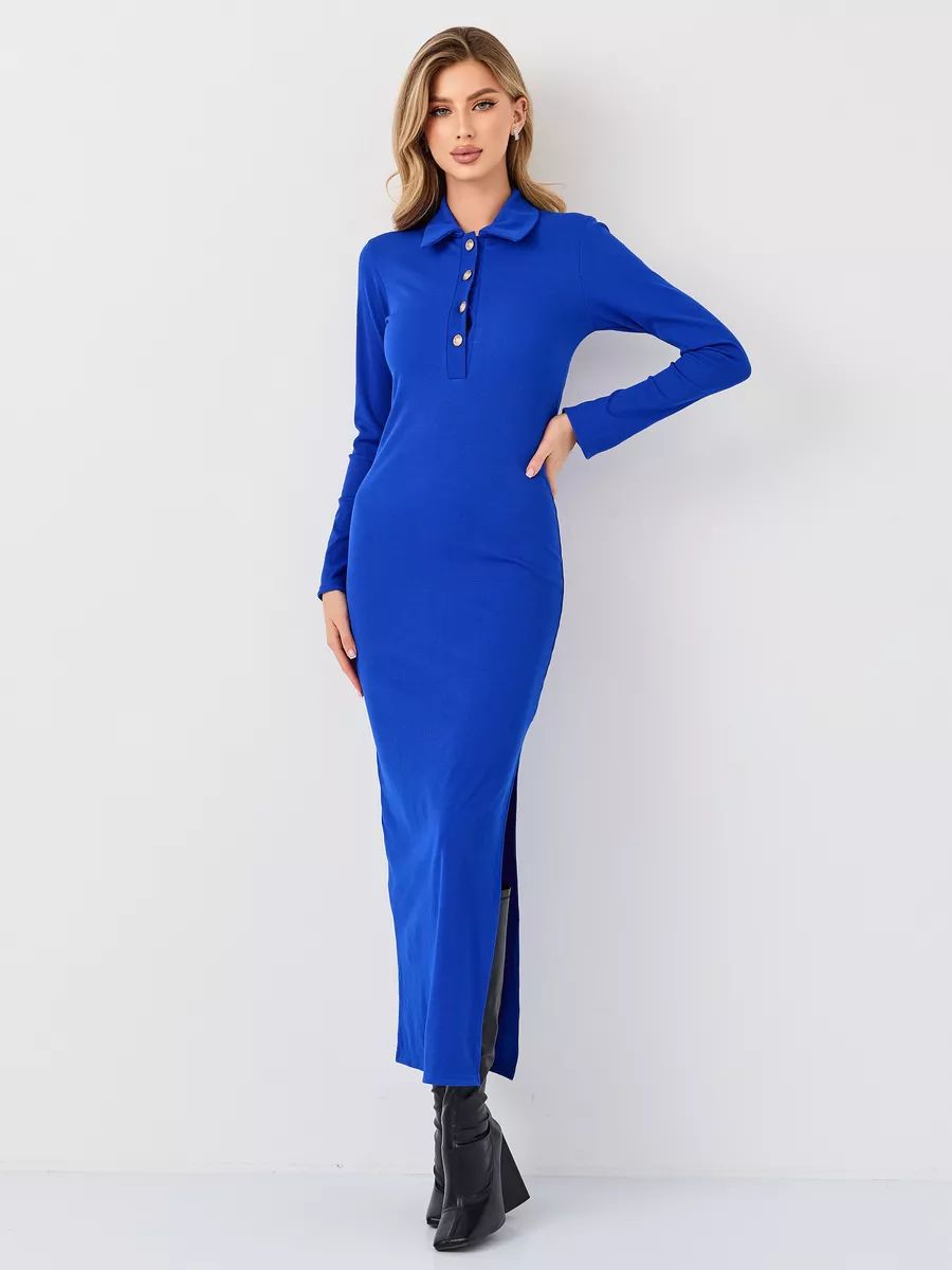 Maxi-robe moulante à col polo et fente latérale berg-feldt