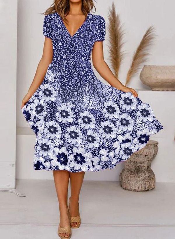Maxikleid für Damen mit Blumenmuster und V-Ausschnitt von berg-feldt