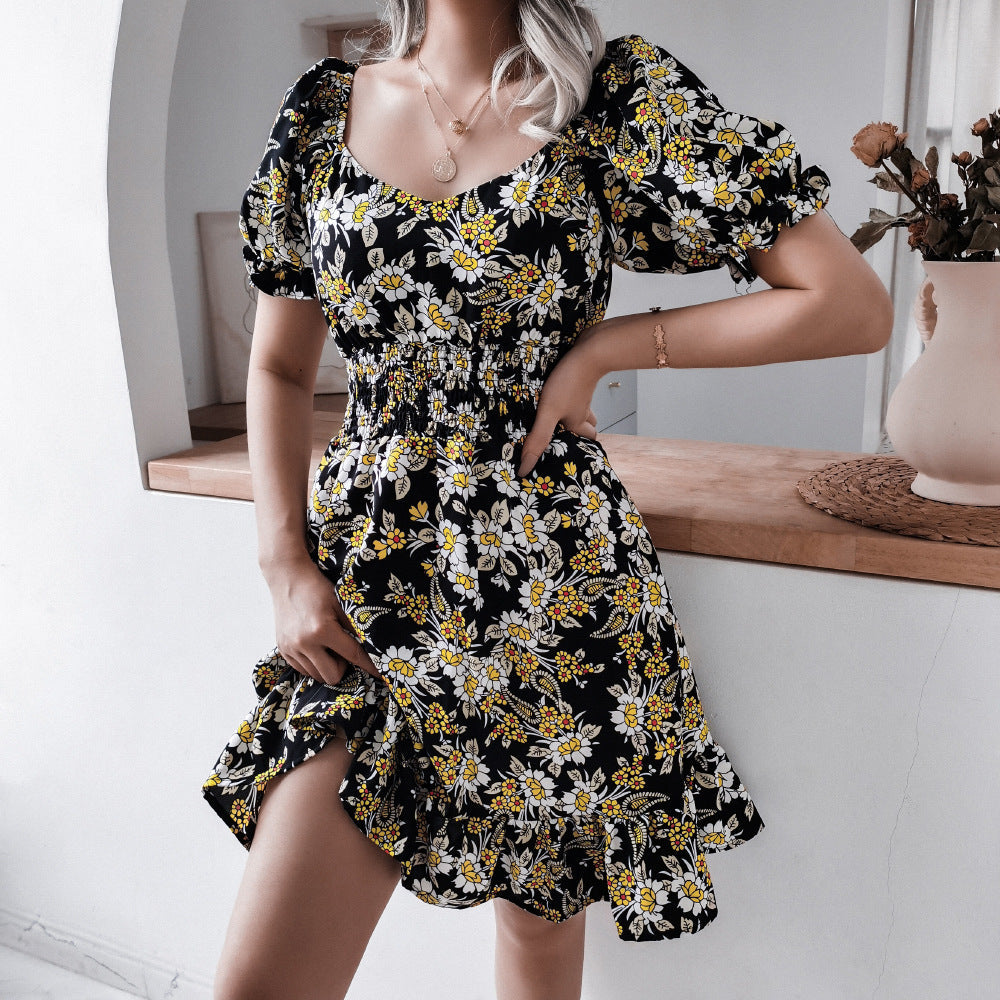 Robe florale pour femme à manches bouffantes et jupe évasée de berg-feldt