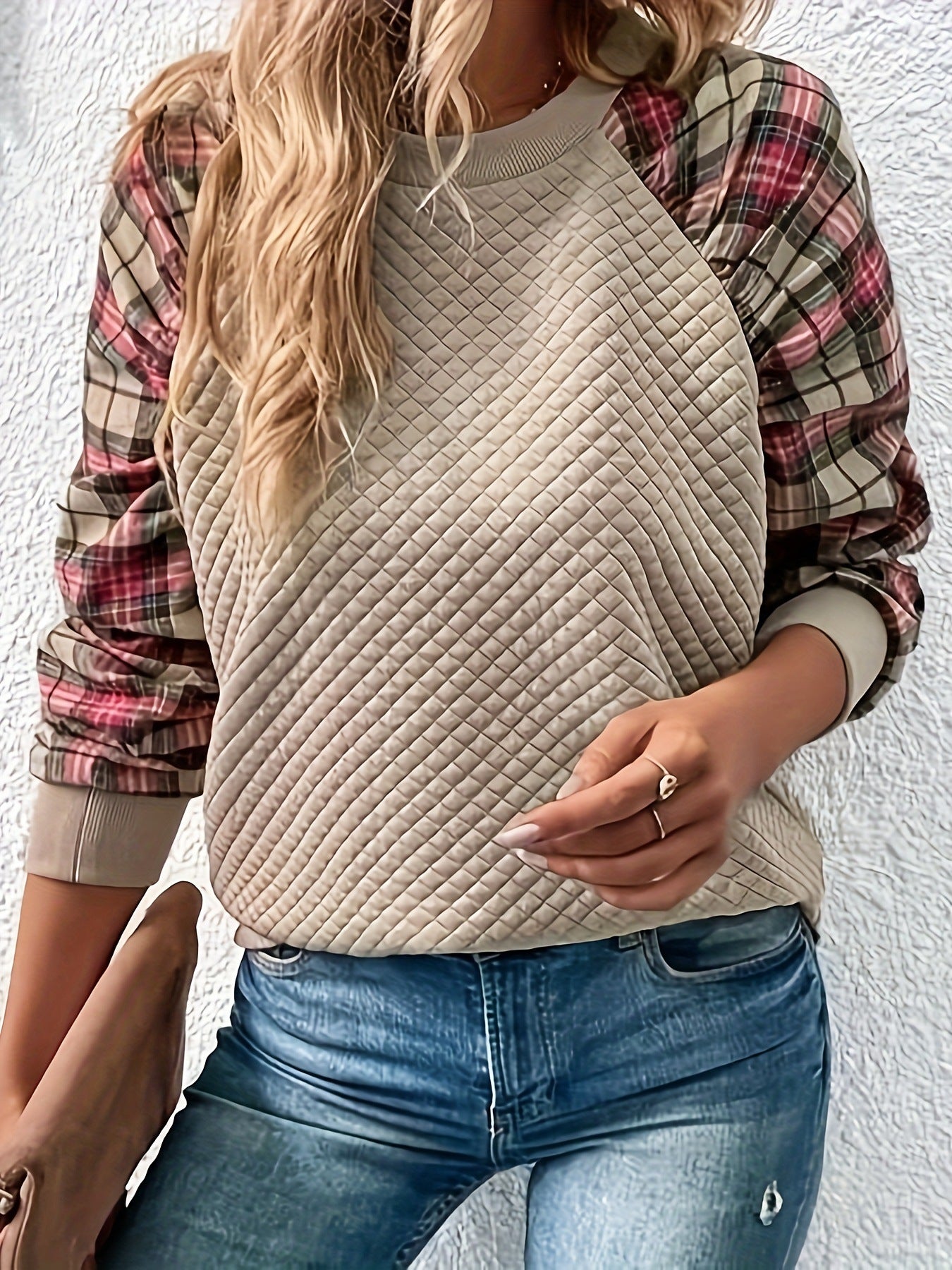 Berg-Feldt Sweatshirt à carreaux et matelassé pour femme
