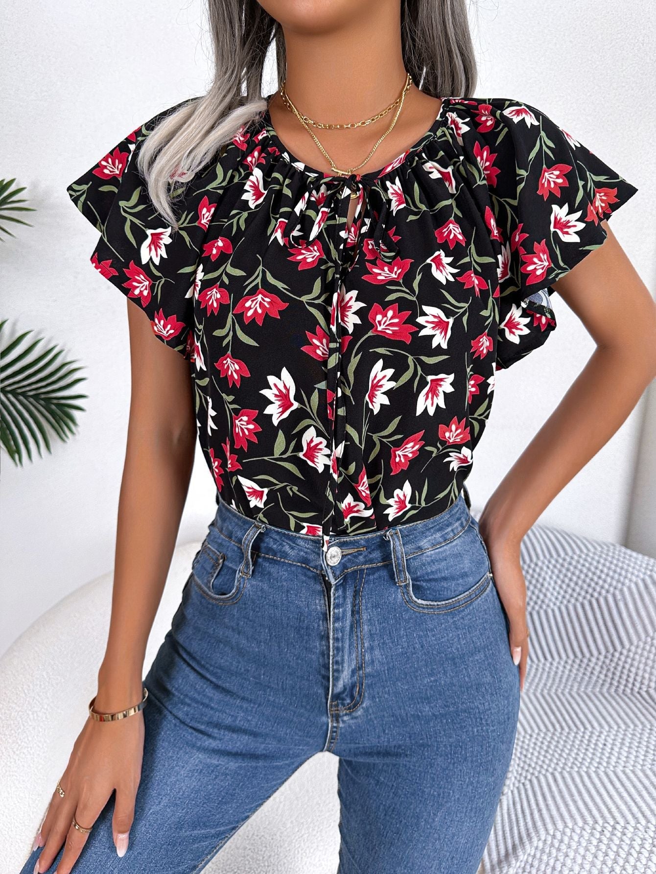 Blouse pour femme à imprimé floral et manches élastiques par berg-feldt
